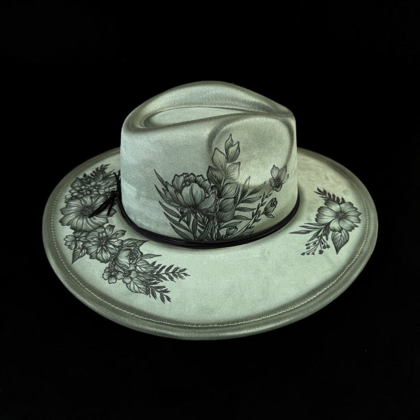 Bloom with Grace - Burned Wide Brim Fedora