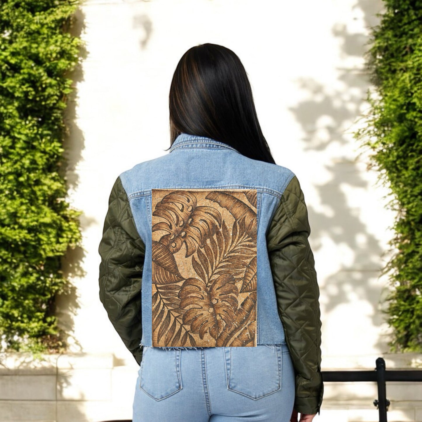 Monstera & Palm - Burned Quilted Sleeve Denim Jacket