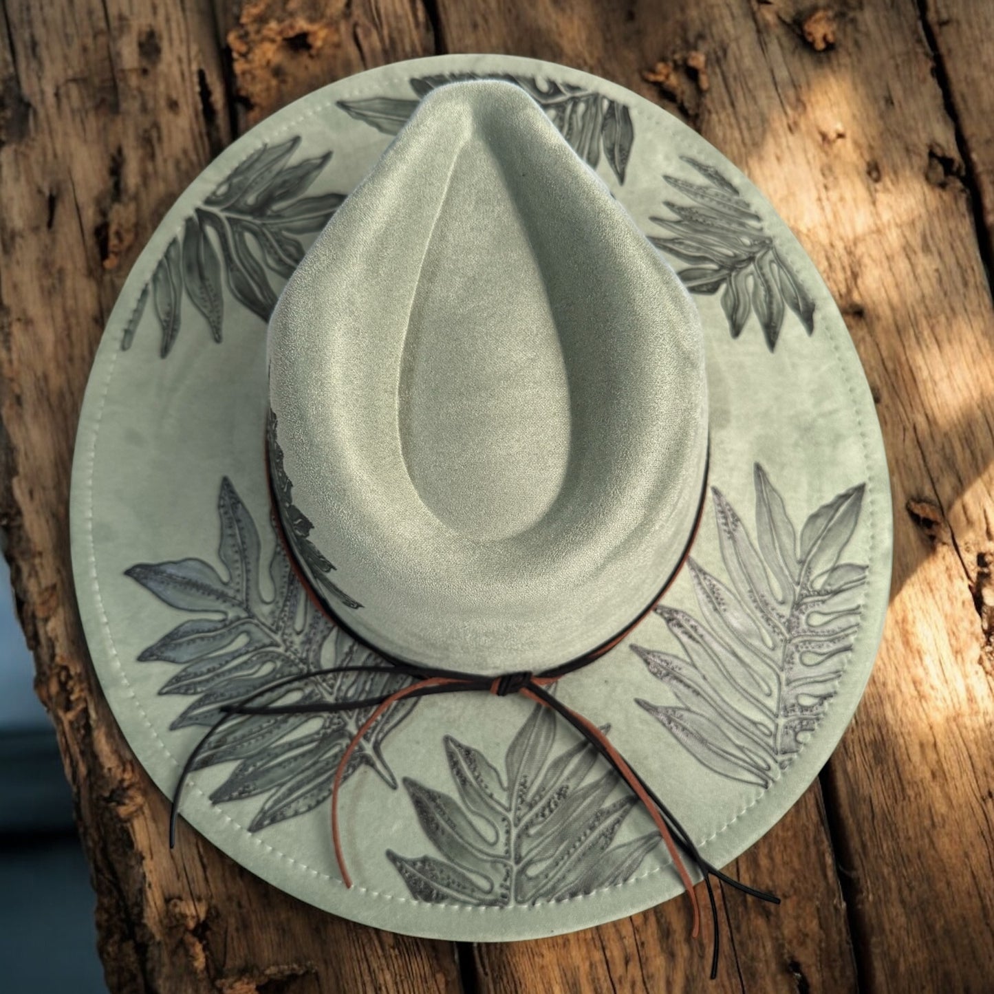 Laua’e Fern  - Burned Wide Brim Hat