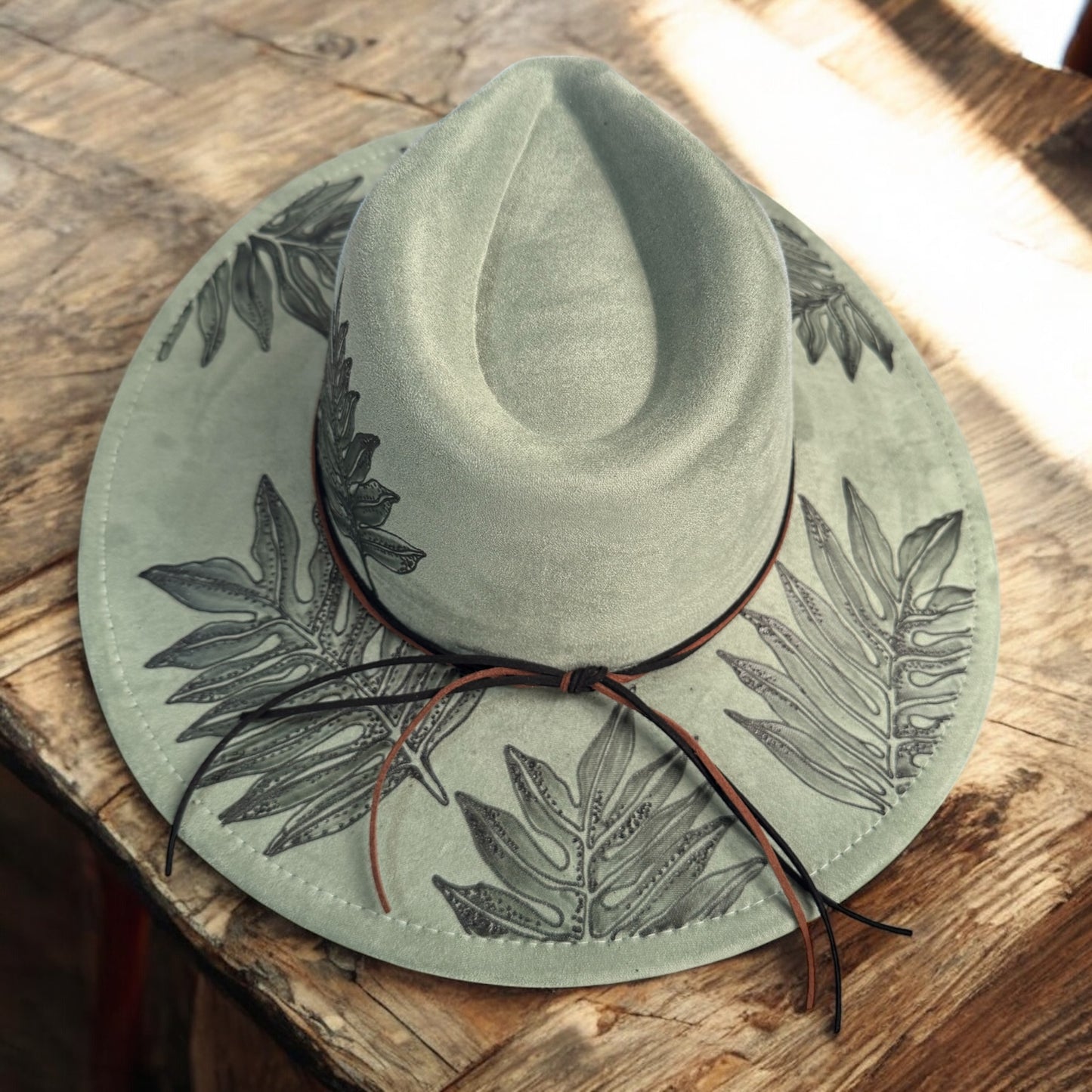 Laua’e Fern  - Burned Wide Brim Hat