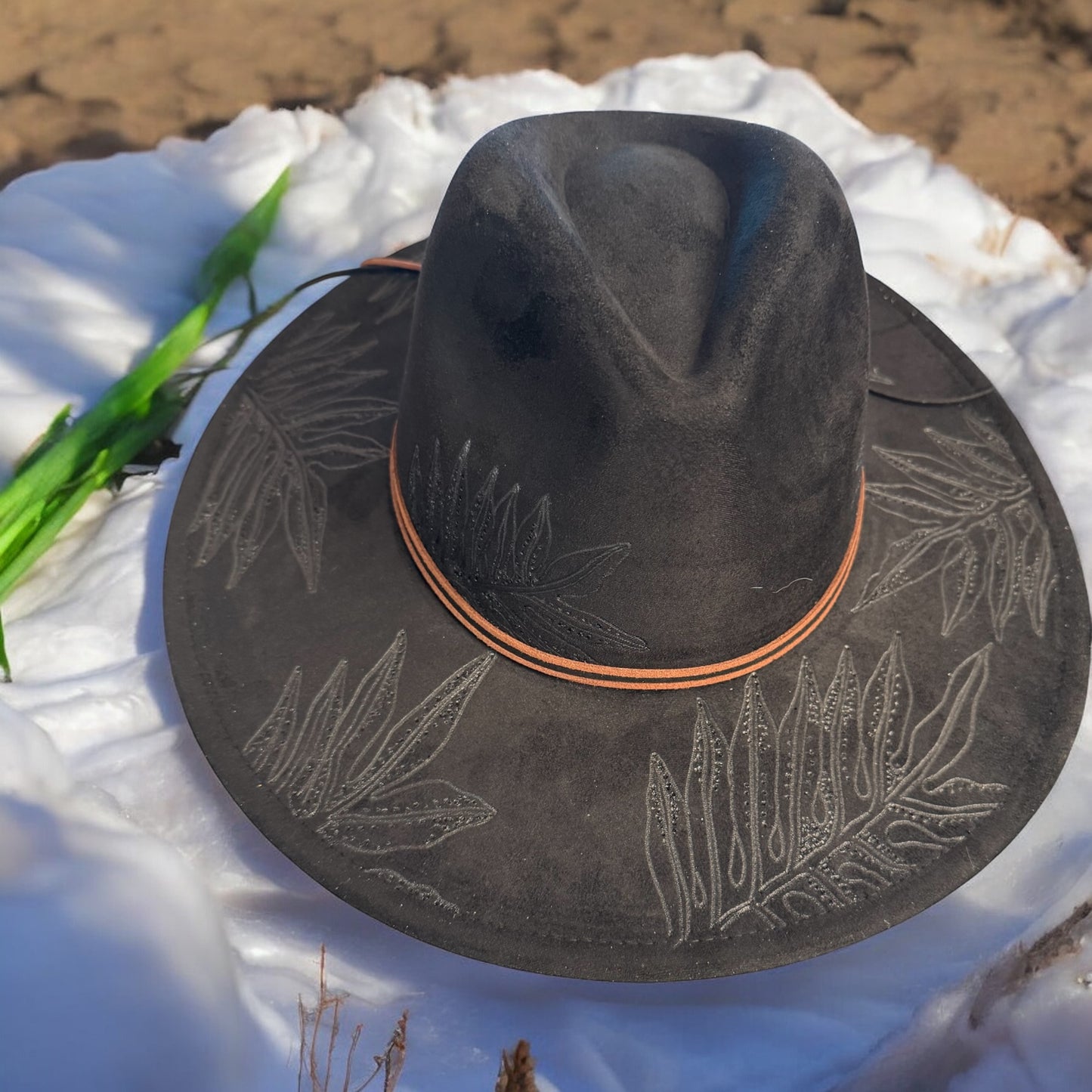 Laua’e Fern  - Burned Wide Brim Hat