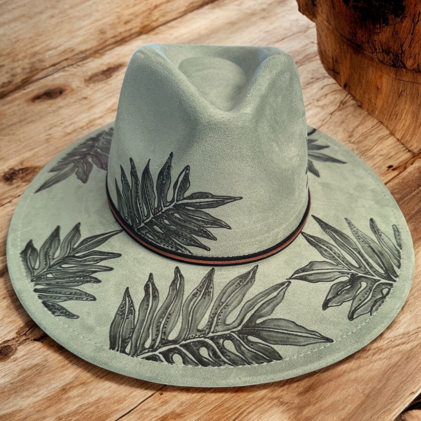 Laua’e Fern  - Burned Wide Brim Hat