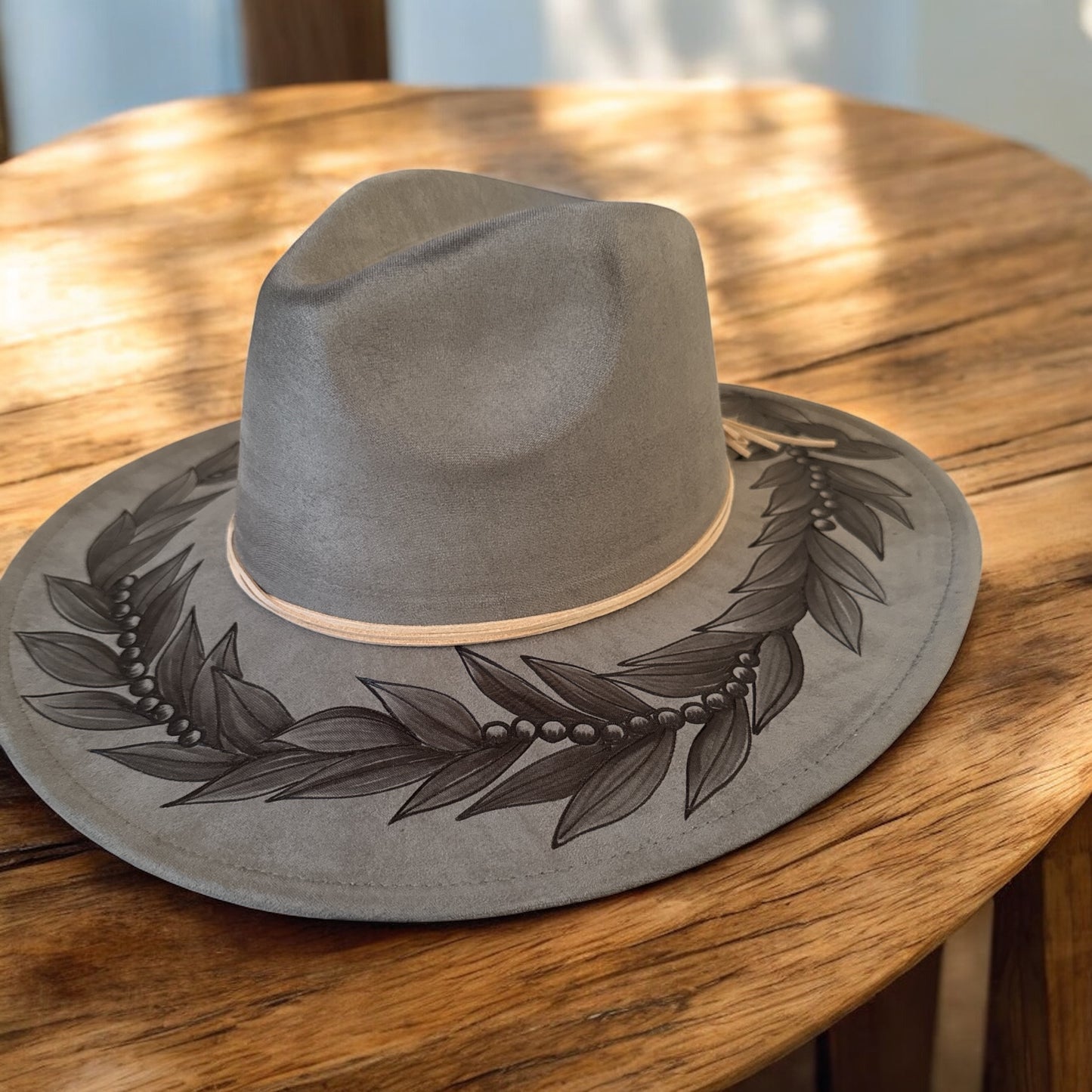 Lei Mokihana & Maile - Burned Wide Brim Hat
