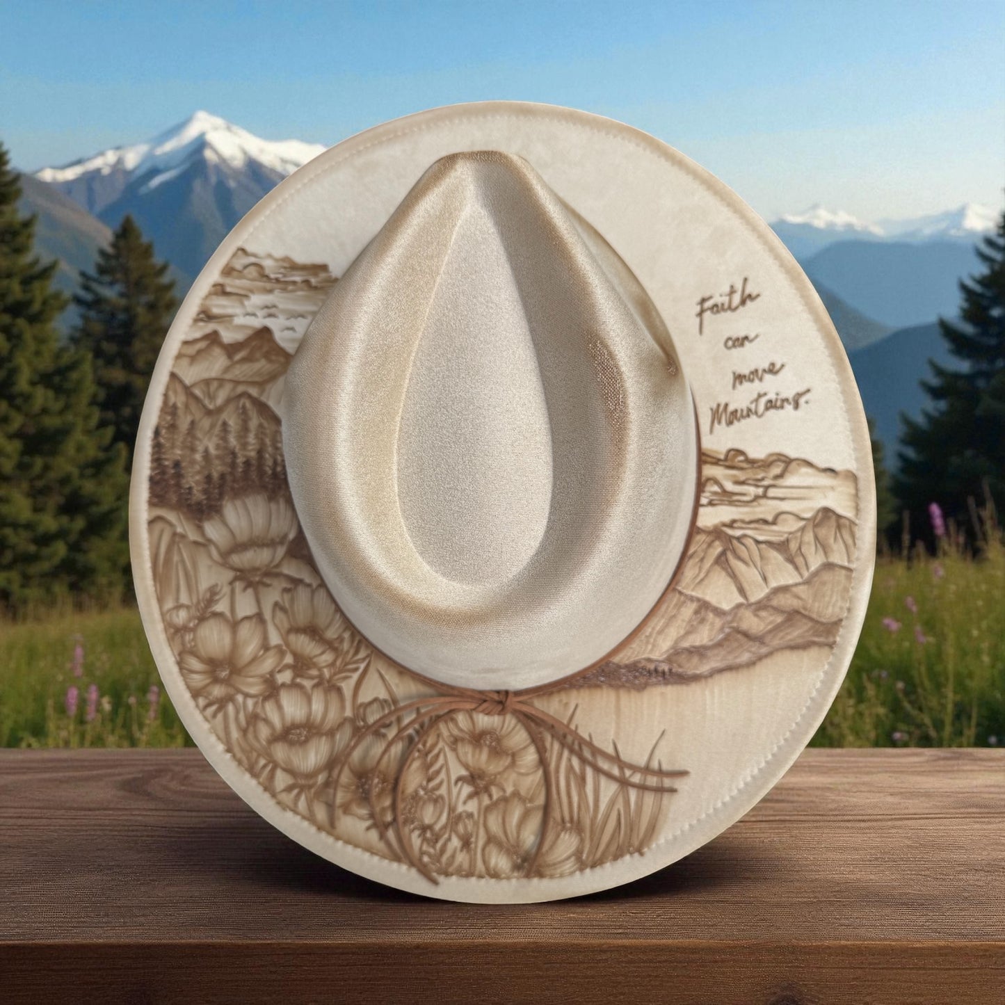 Faith & Mountains - Burned Wide Brim Fedora