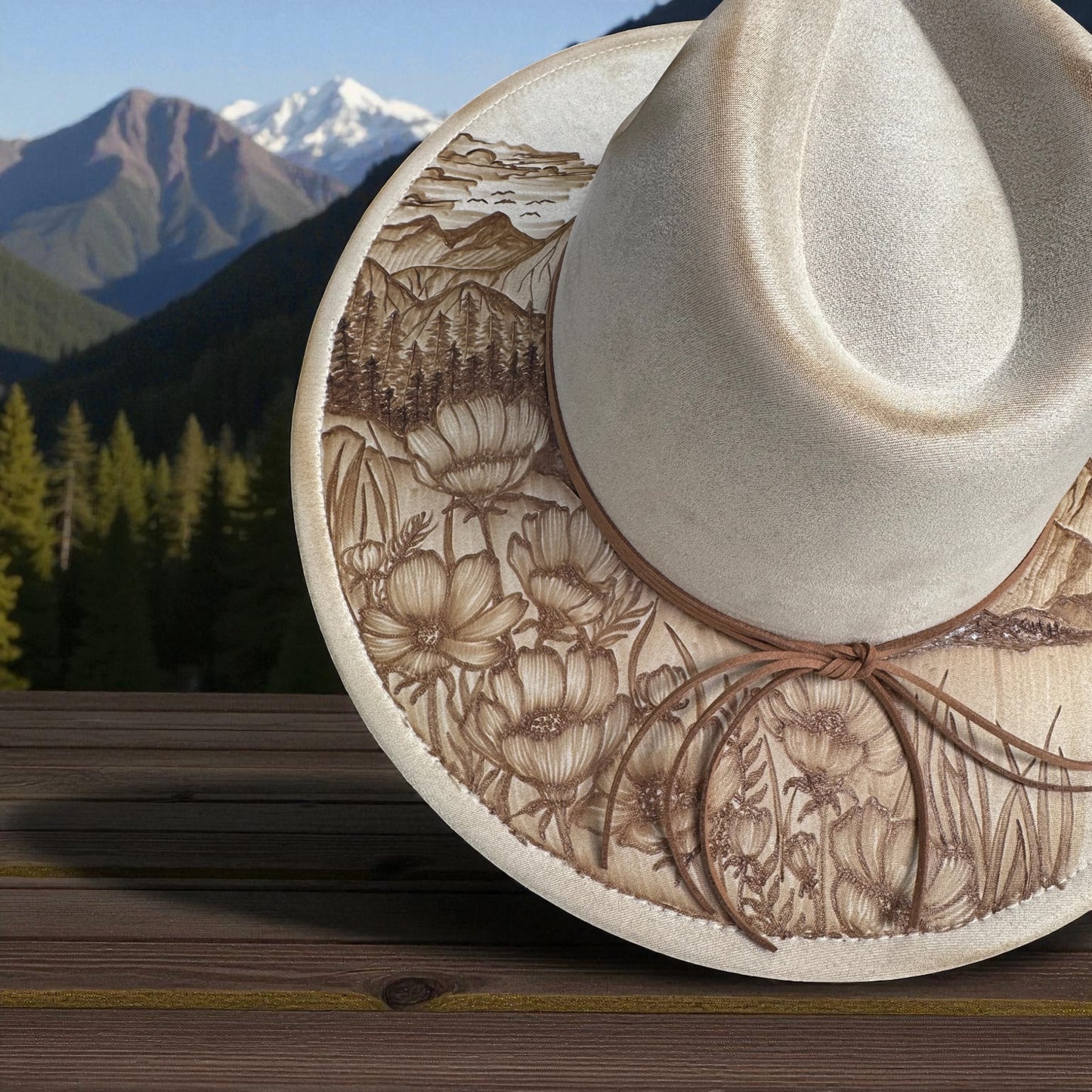 Faith & Mountains - Burned Wide Brim Fedora