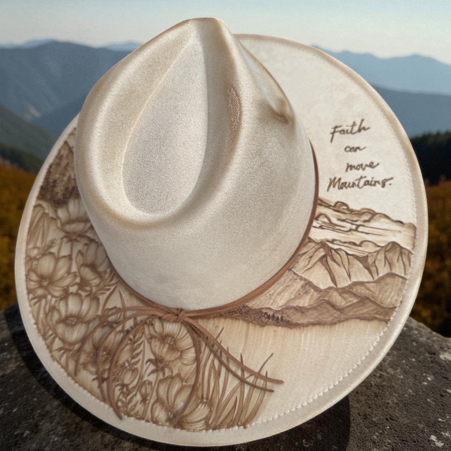Faith & Mountains - Burned Wide Brim Fedora