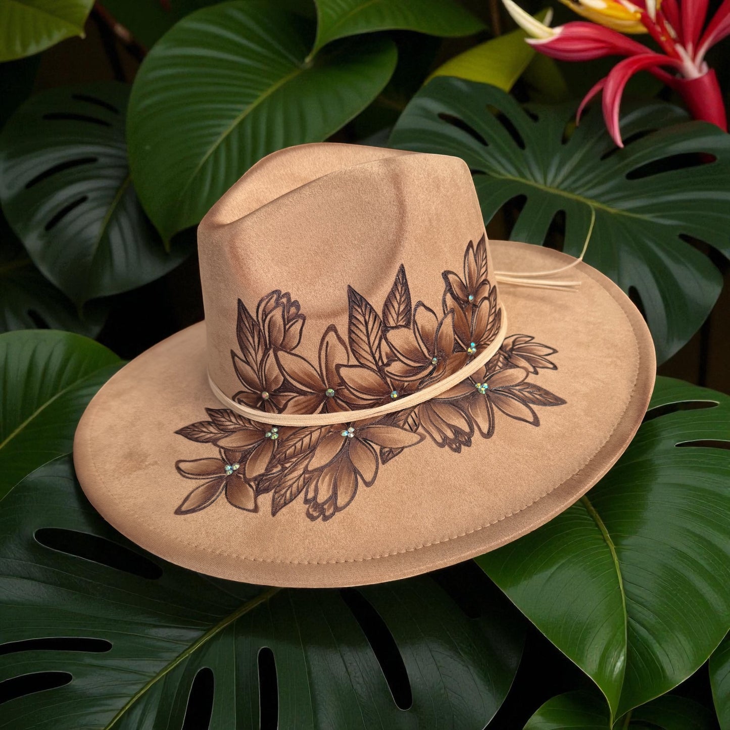 Swarovski Petals - Burned Wide Brim Hat