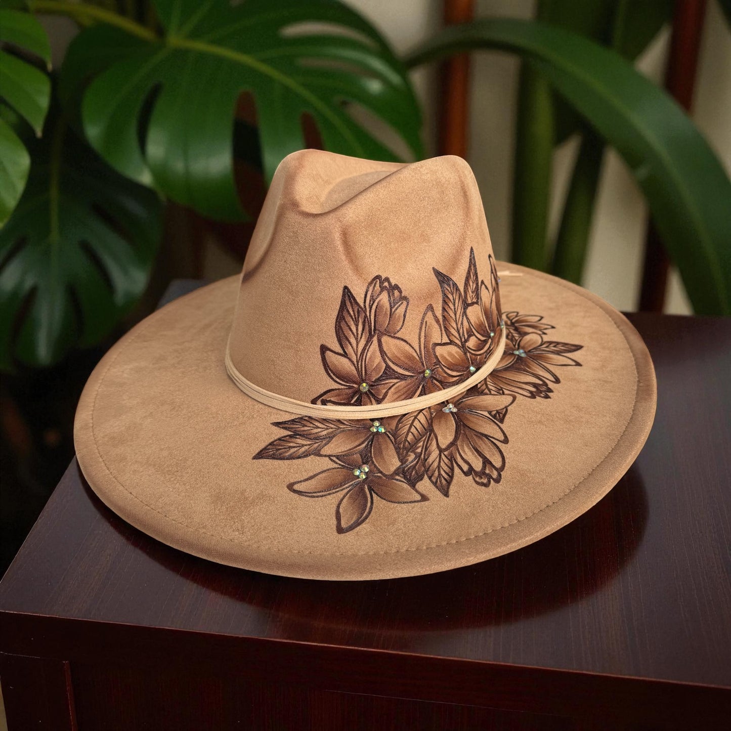 Swarovski Petals - Burned Wide Brim Hat
