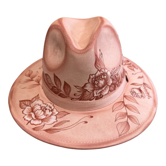 Peonies on Pink- Burned Small Brim Fedora