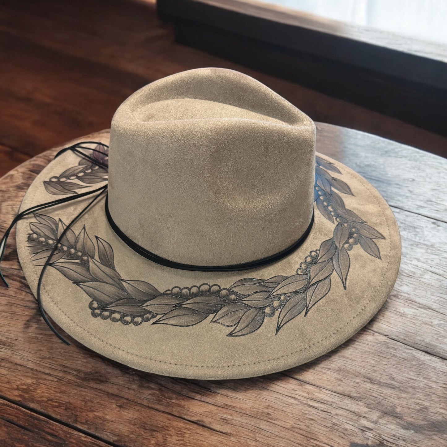 Lei Mokihana & Maile - Burned Wide Brim Hat