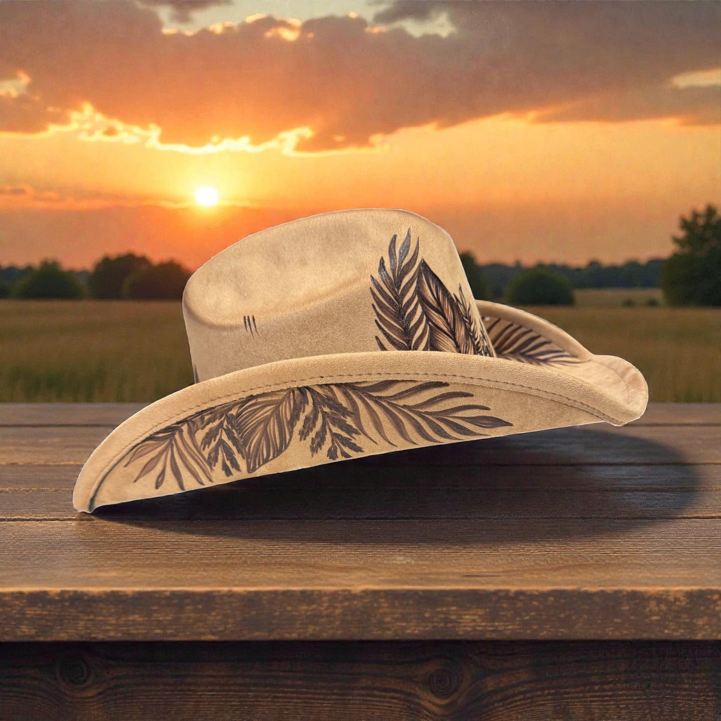 Ohia Lehua & Ferns - Burned Cattleman Cowboy Hat
