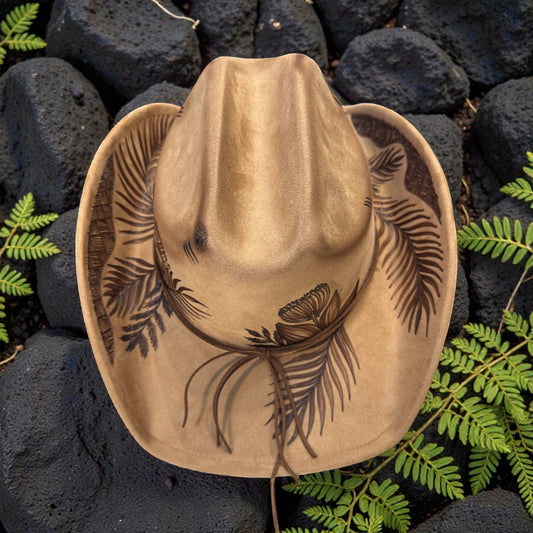 Ohia Lehua & Ferns - Burned Cattleman Cowboy Hat