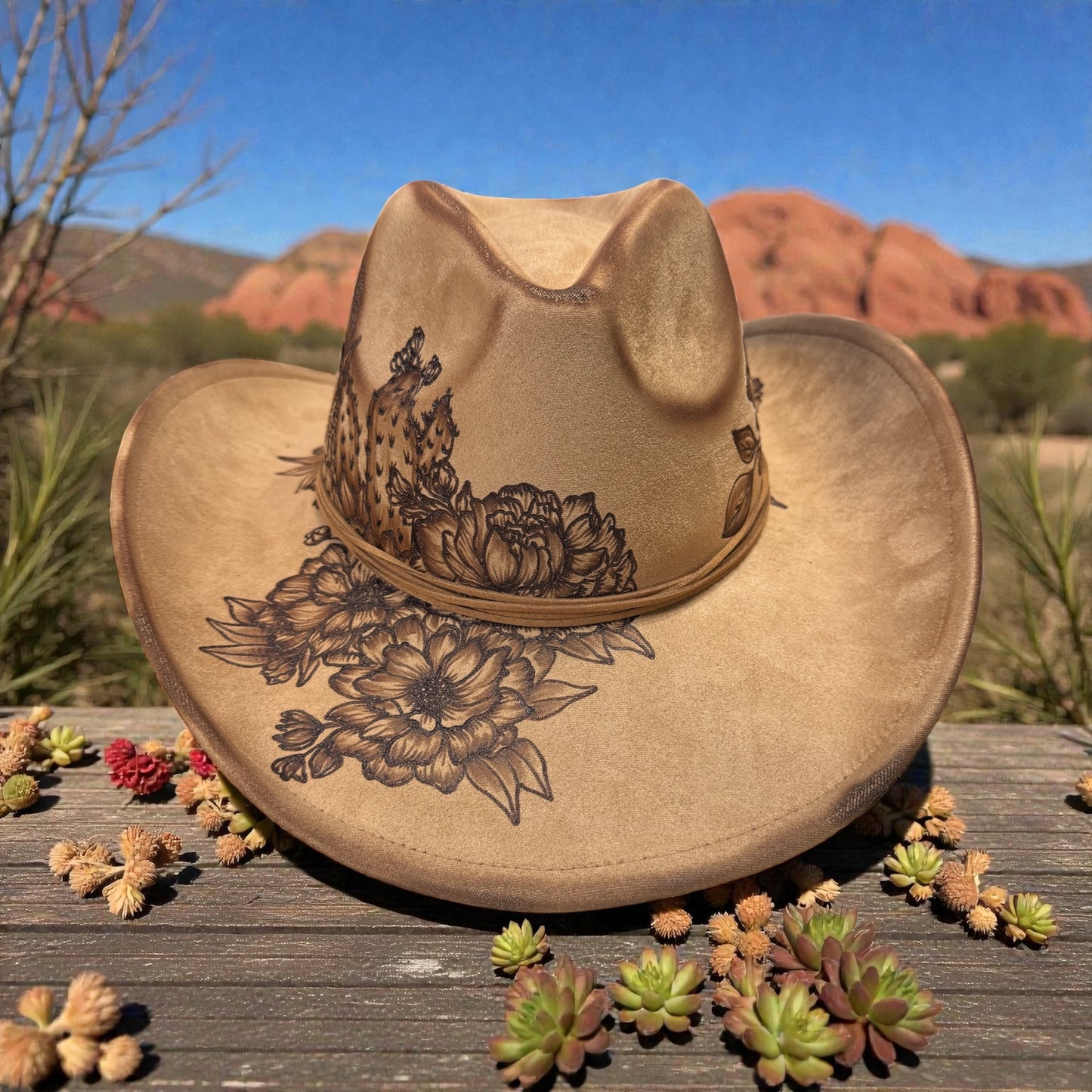 Desert Cowgirl- Burned Cowboy(Swoop)Hat