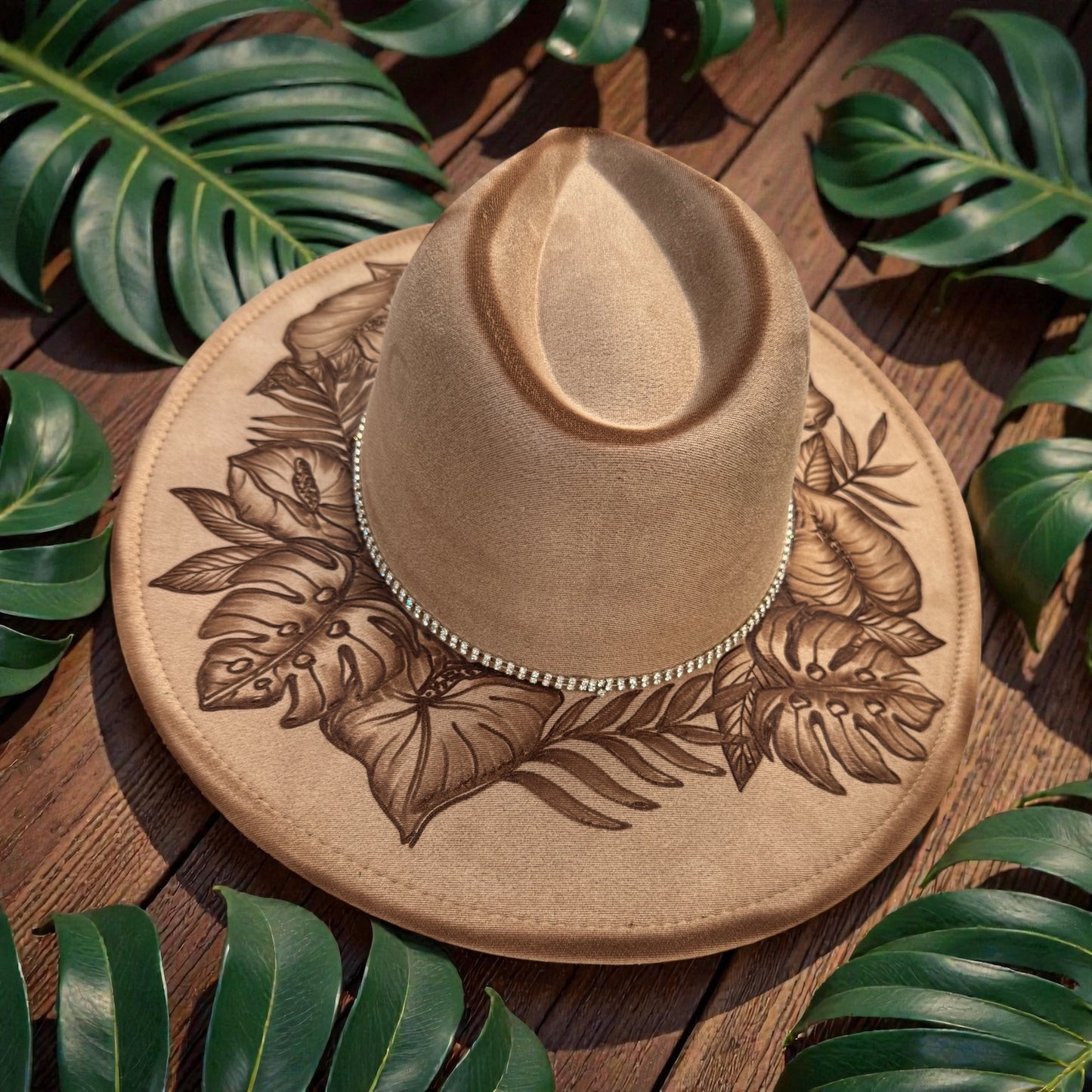 Anthurium Blooms - Burned Wide Brim Hat