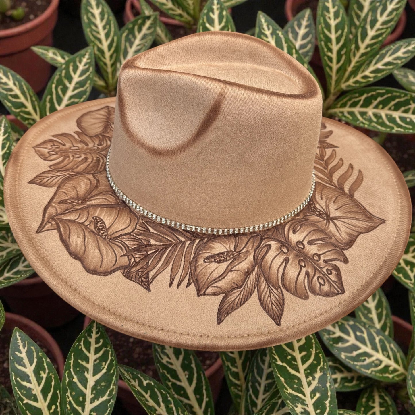 Anthurium Blooms - Burned Wide Brim Hat