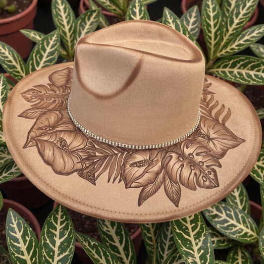 Anthurium Blooms - Burned Wide Brim Hat