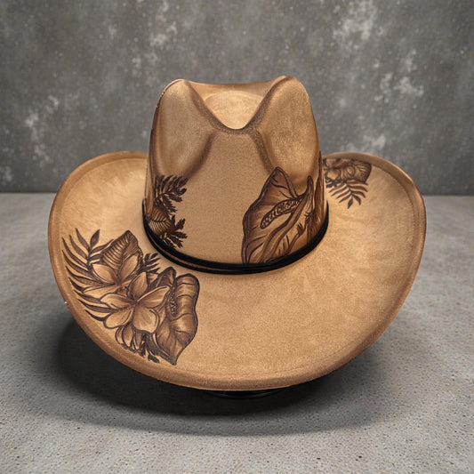 Anthurium & Petals - Burned Cowboy Hat