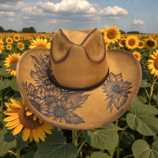 She's a Sunflower- Burned Cowboy Hat
