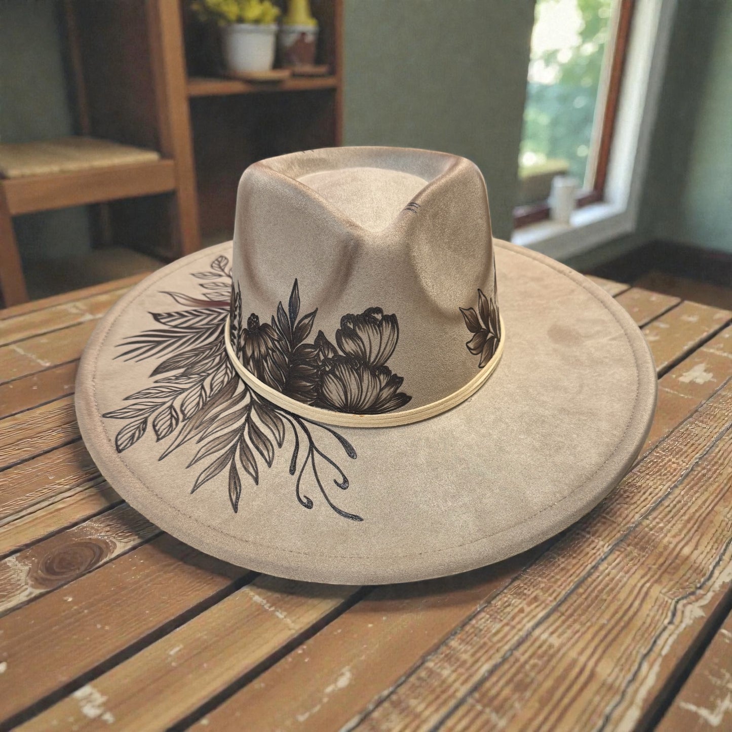 Petals in the Meadow - Burned Wide Brim Hat