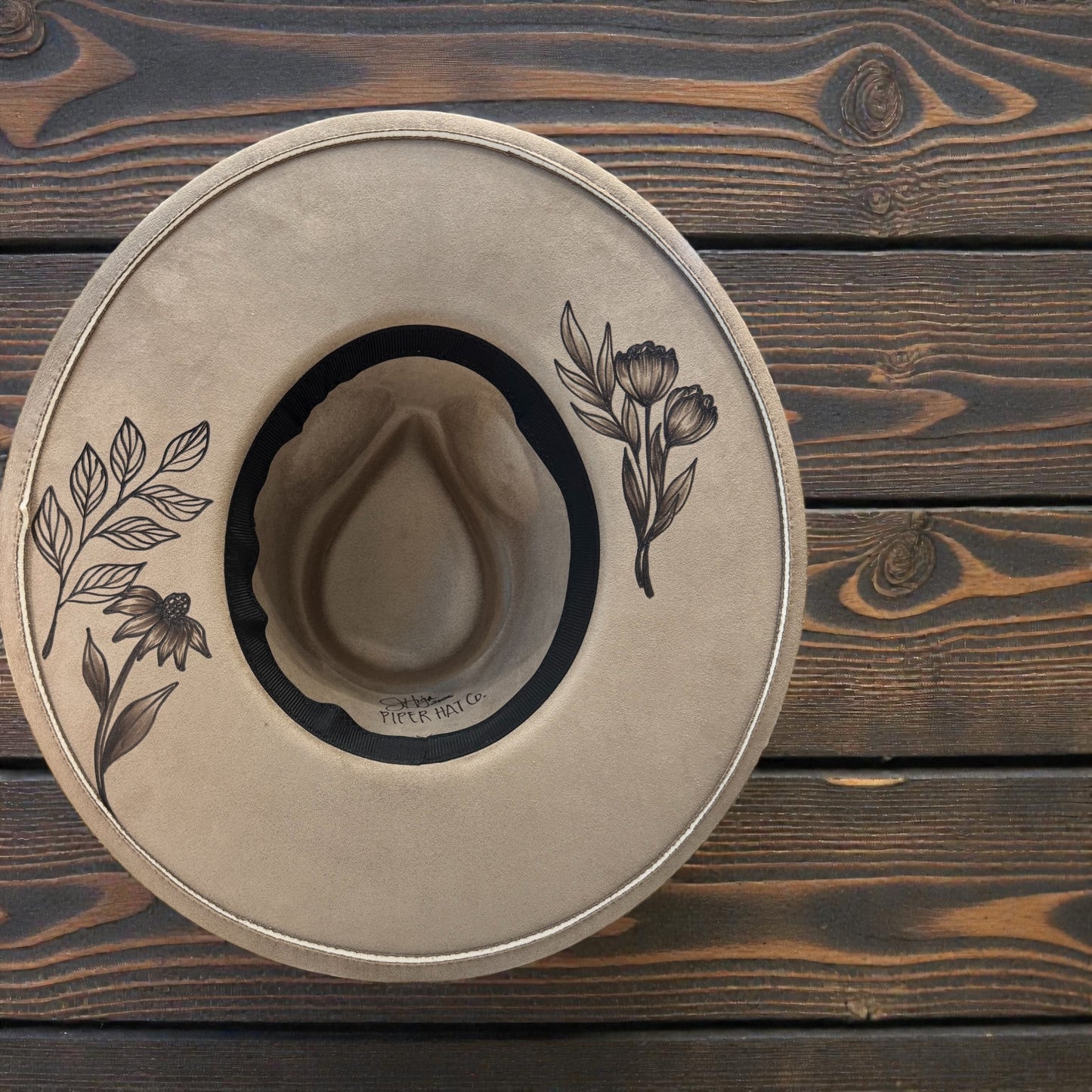Petals in the Meadow - Burned Wide Brim Hat