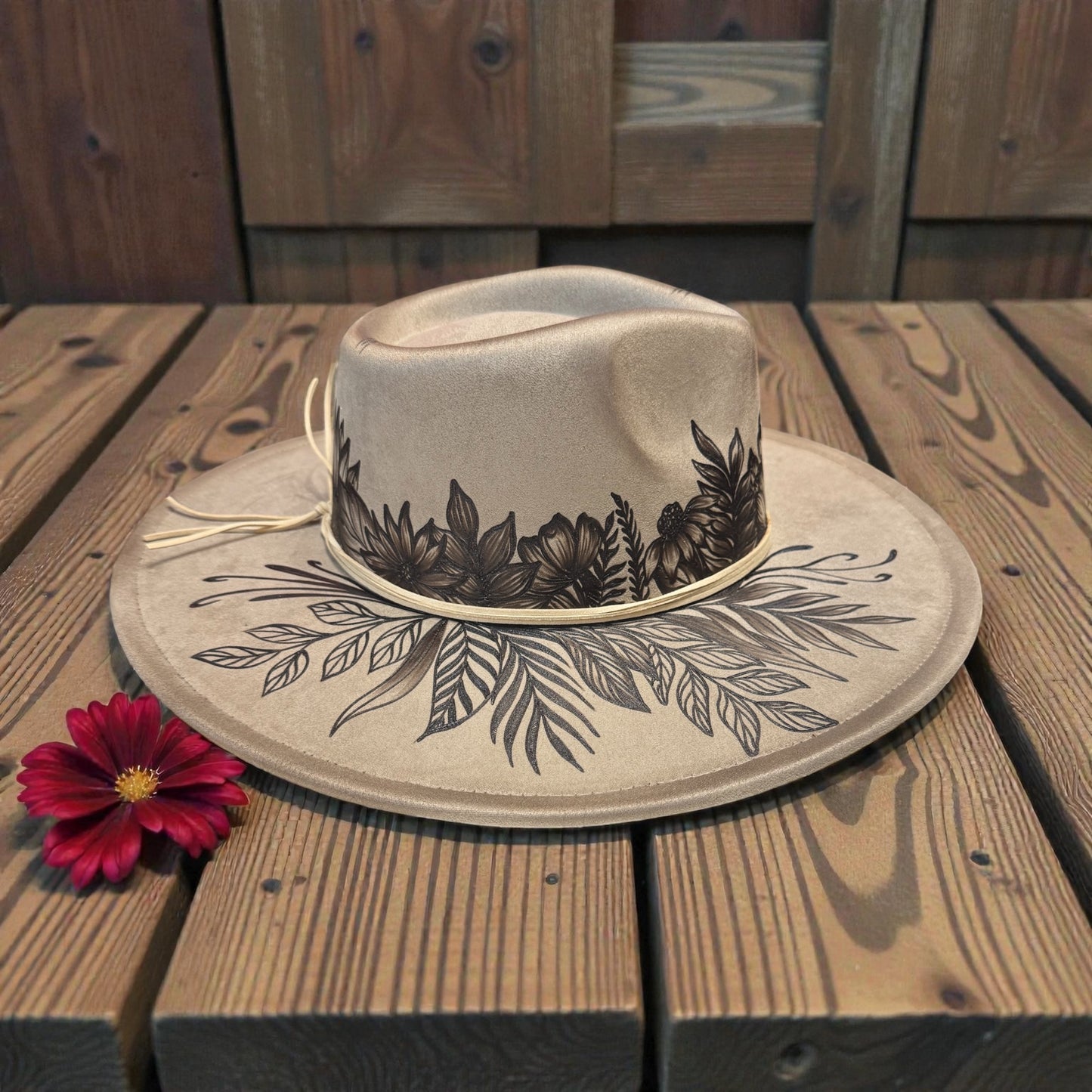 Petals in the Meadow - Burned Wide Brim Hat