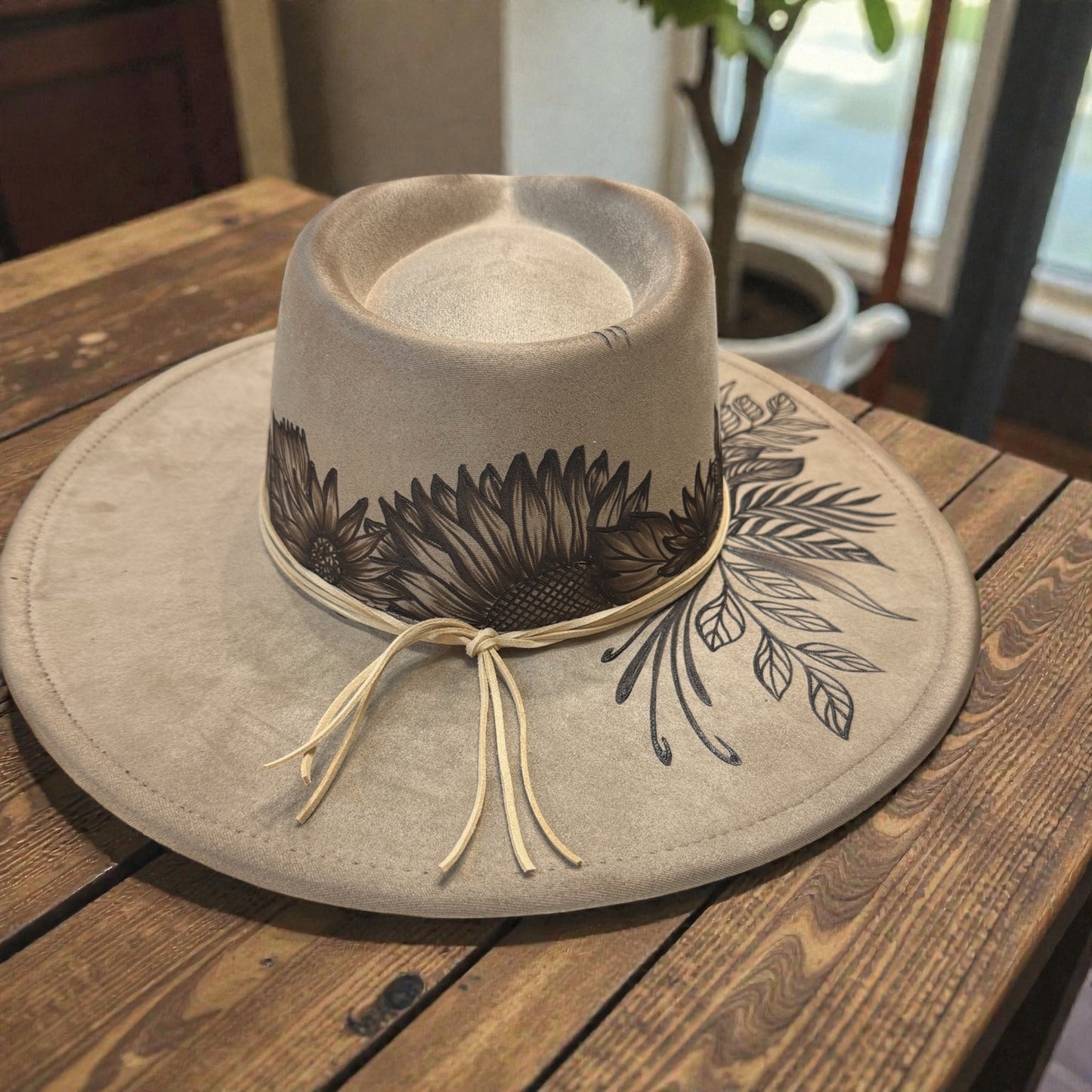 Petals in the Meadow - Burned Wide Brim Hat
