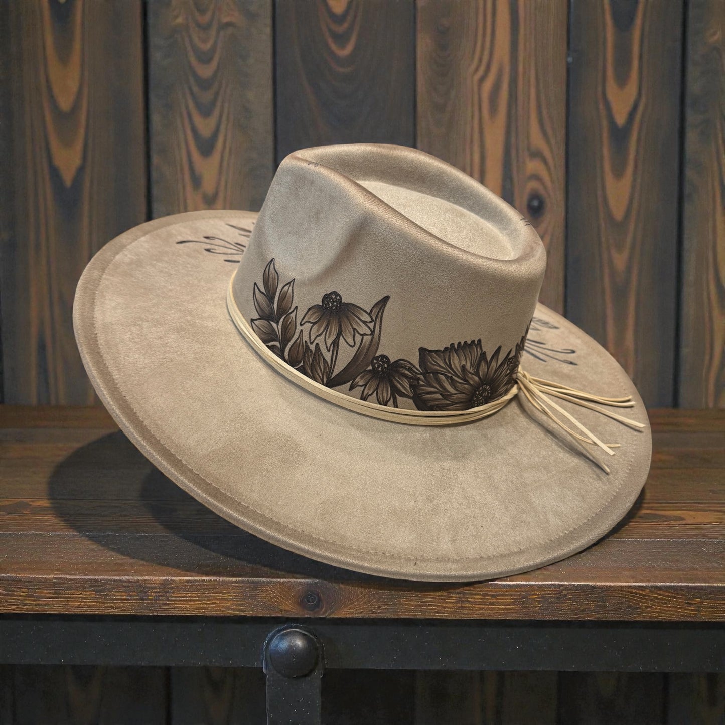 Petals in the Meadow - Burned Wide Brim Hat