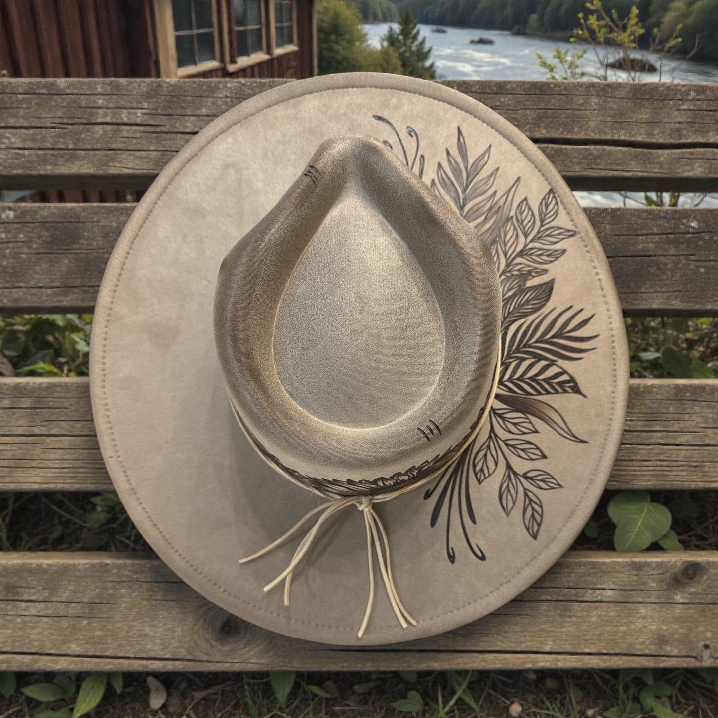 Petals in the Meadow - Burned Wide Brim Hat