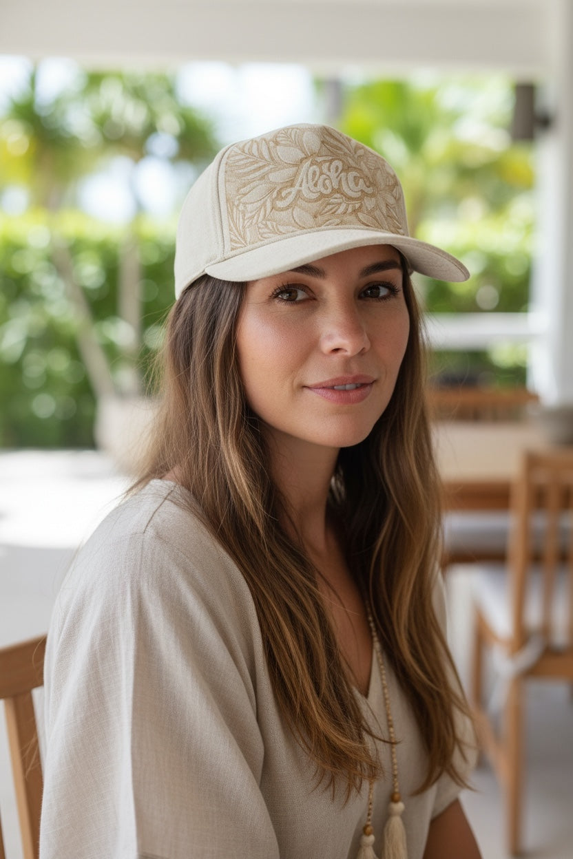 Aloha- Burned Premium Suede Baseball Cap in Cream