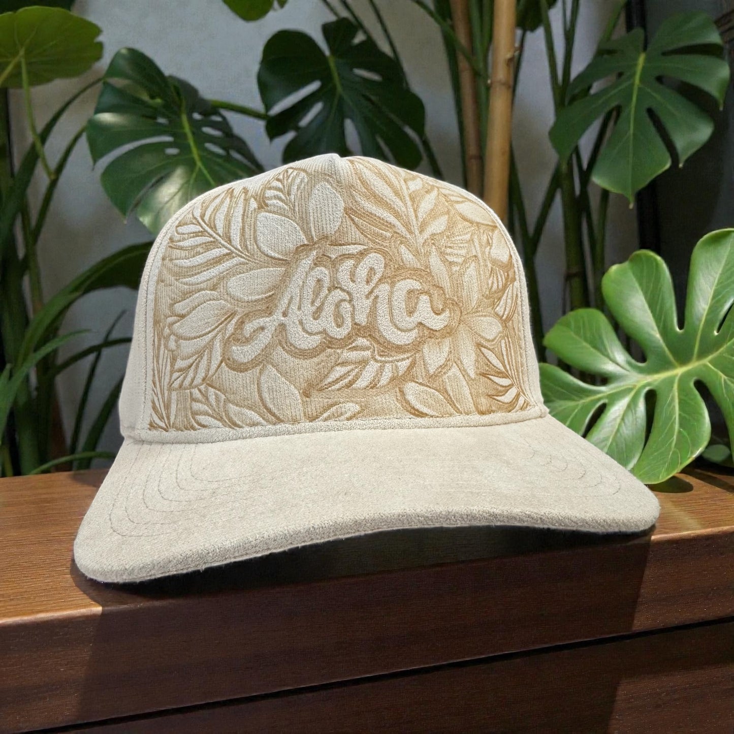 Aloha- Burned Premium Suede Baseball Cap in Cream
