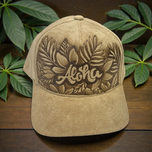 Aloha- Burned Premium Suede Baseball Cap - Khaki
