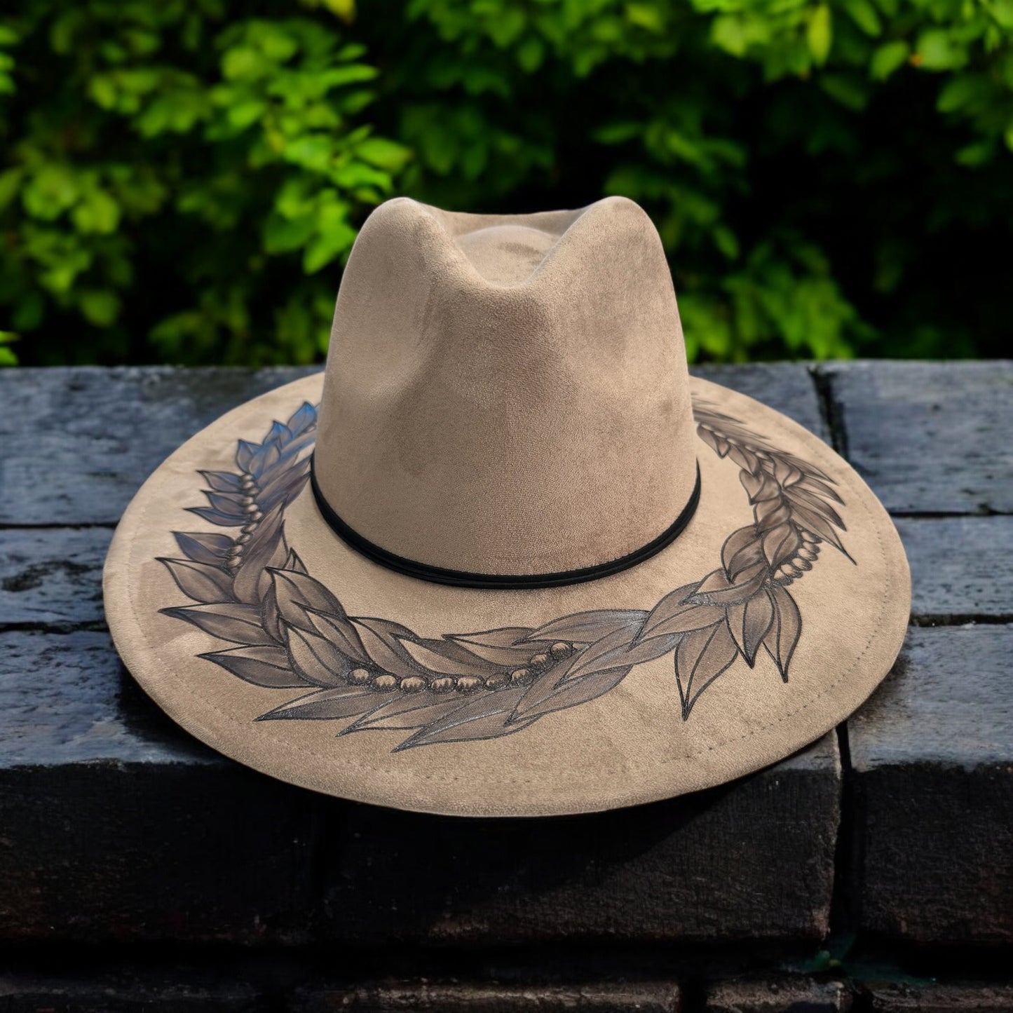 Lei Mokihana & Maile - Burned Wide Brim Hat