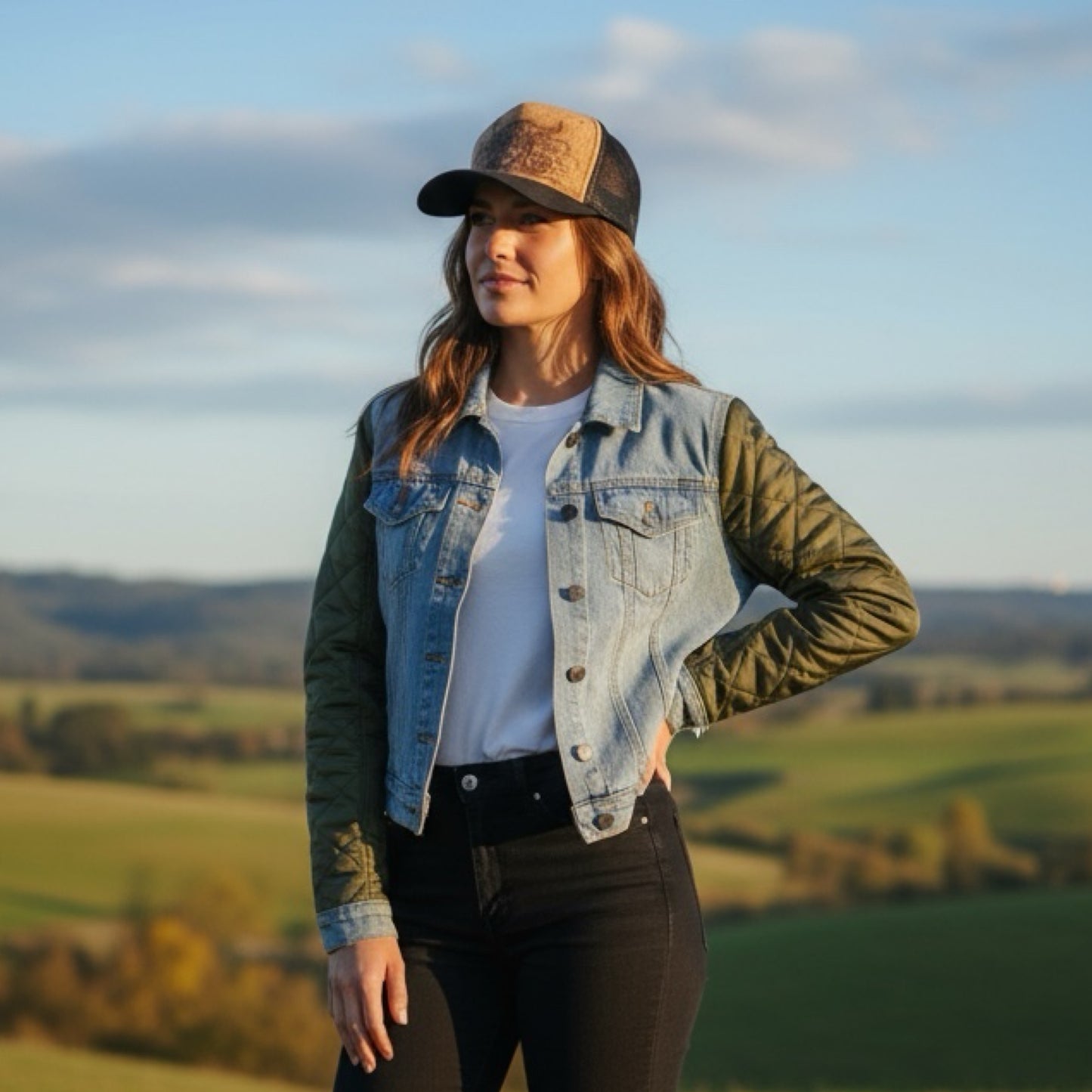 Knoxx- Burned Quilted Sleeve Denim Jacket