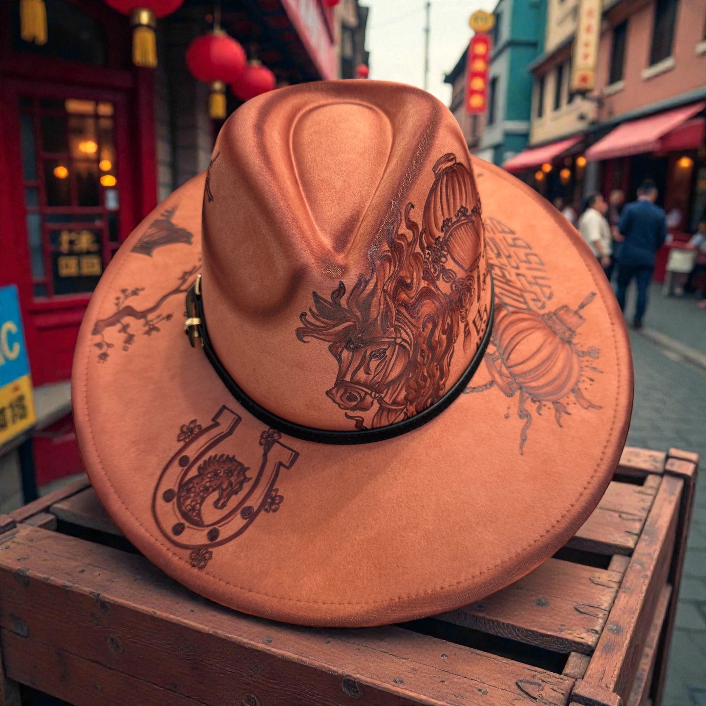 The Fire Horse - Burned Wide Brim Fedora