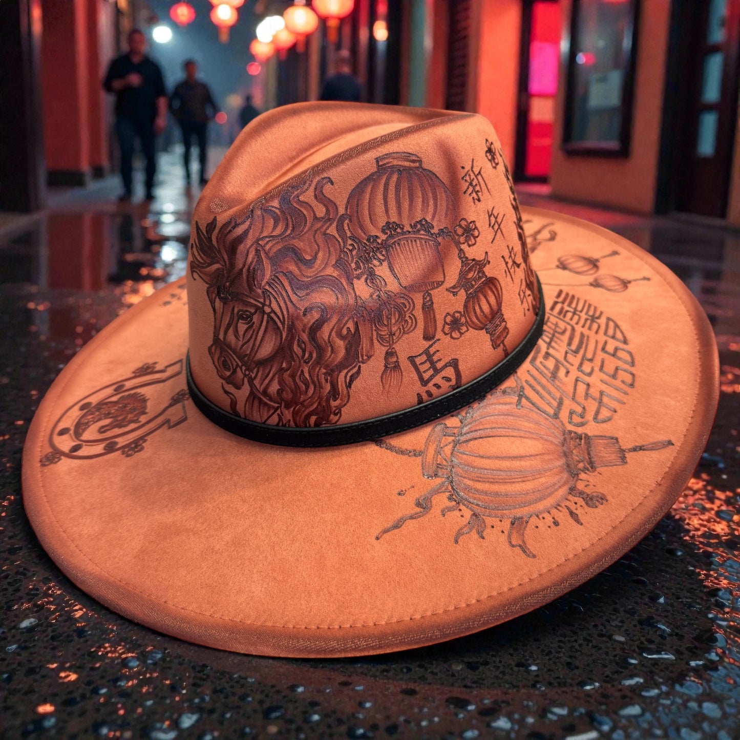 The Fire Horse - Burned Wide Brim Fedora
