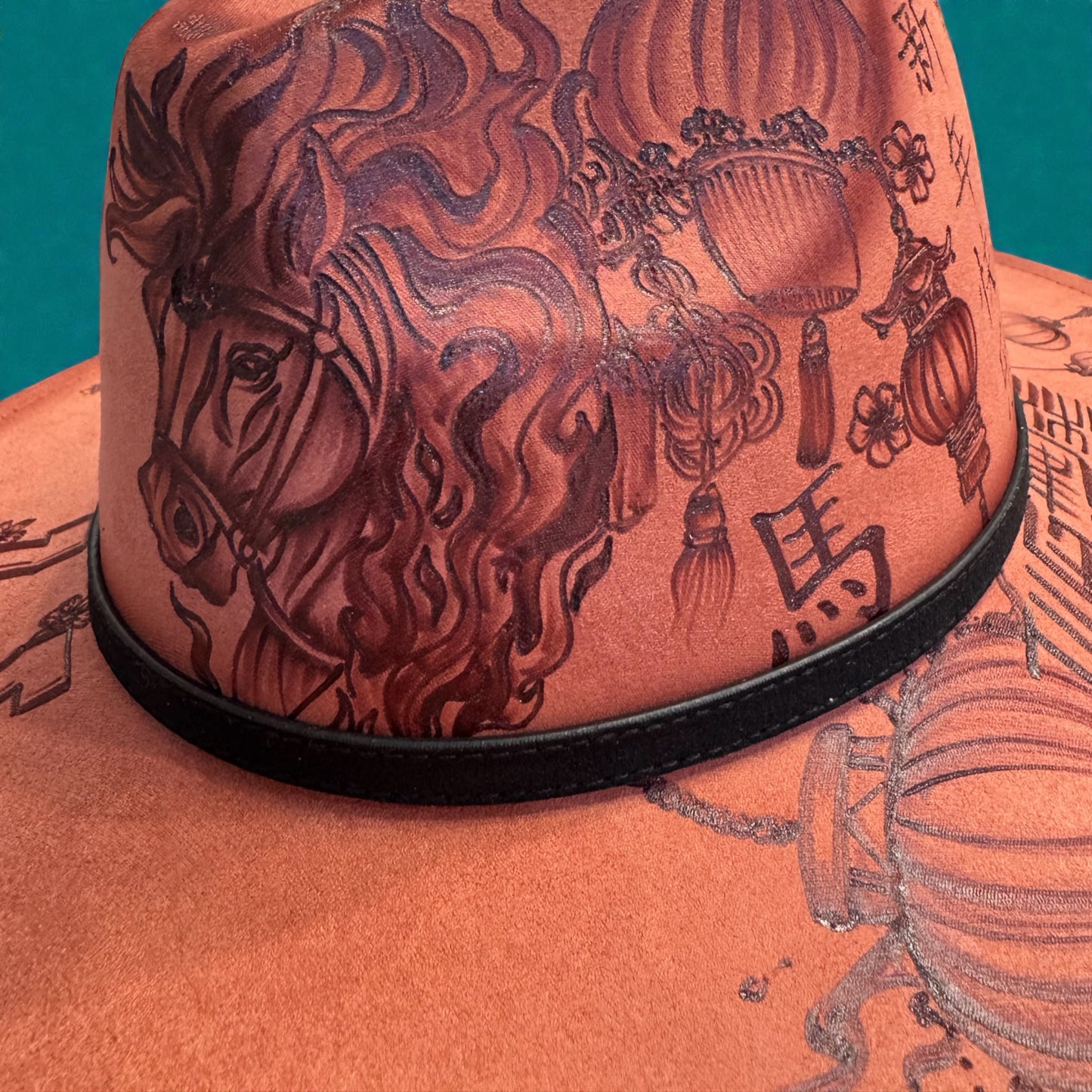 The Fire Horse - Burned Wide Brim Fedora