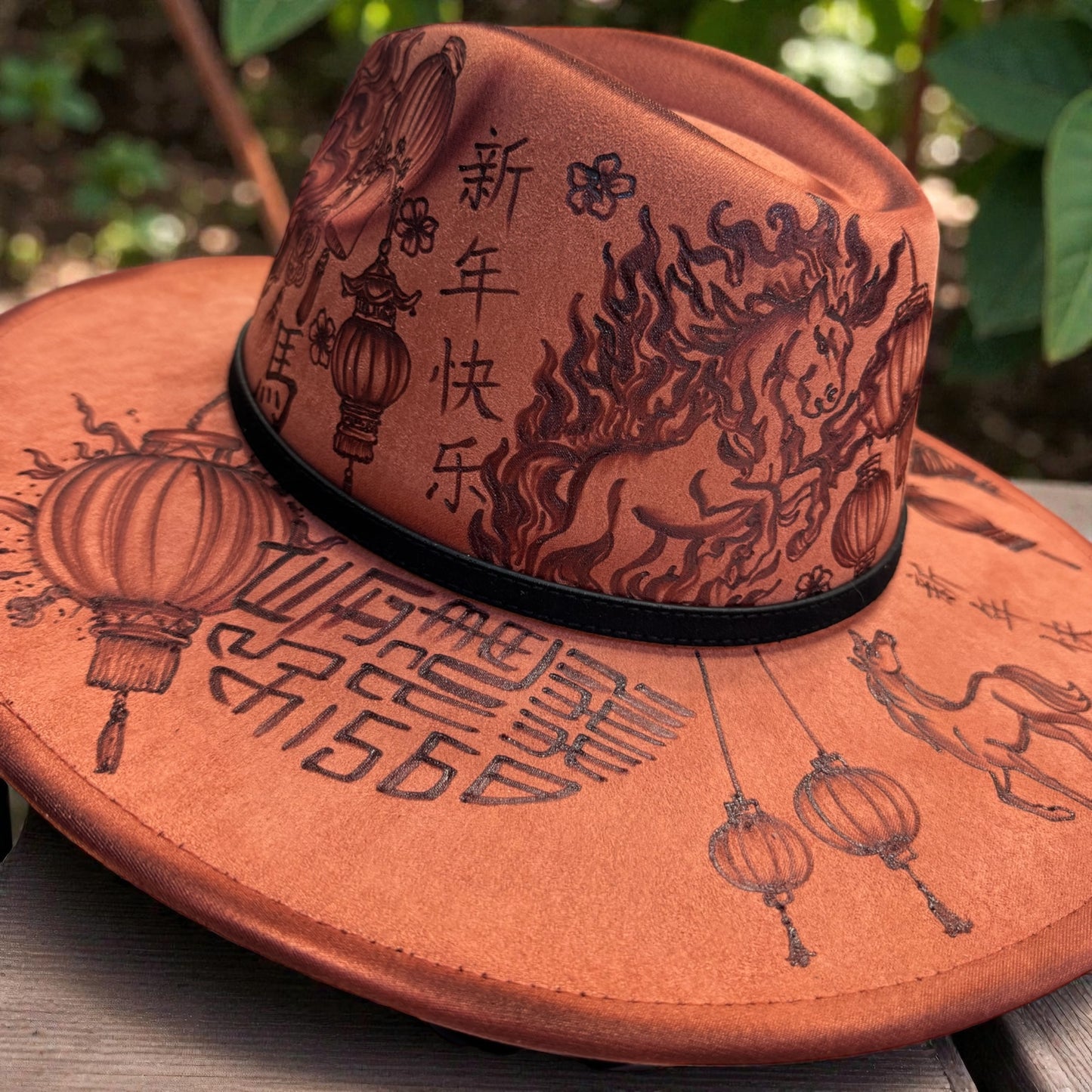 The Fire Horse - Burned Wide Brim Fedora