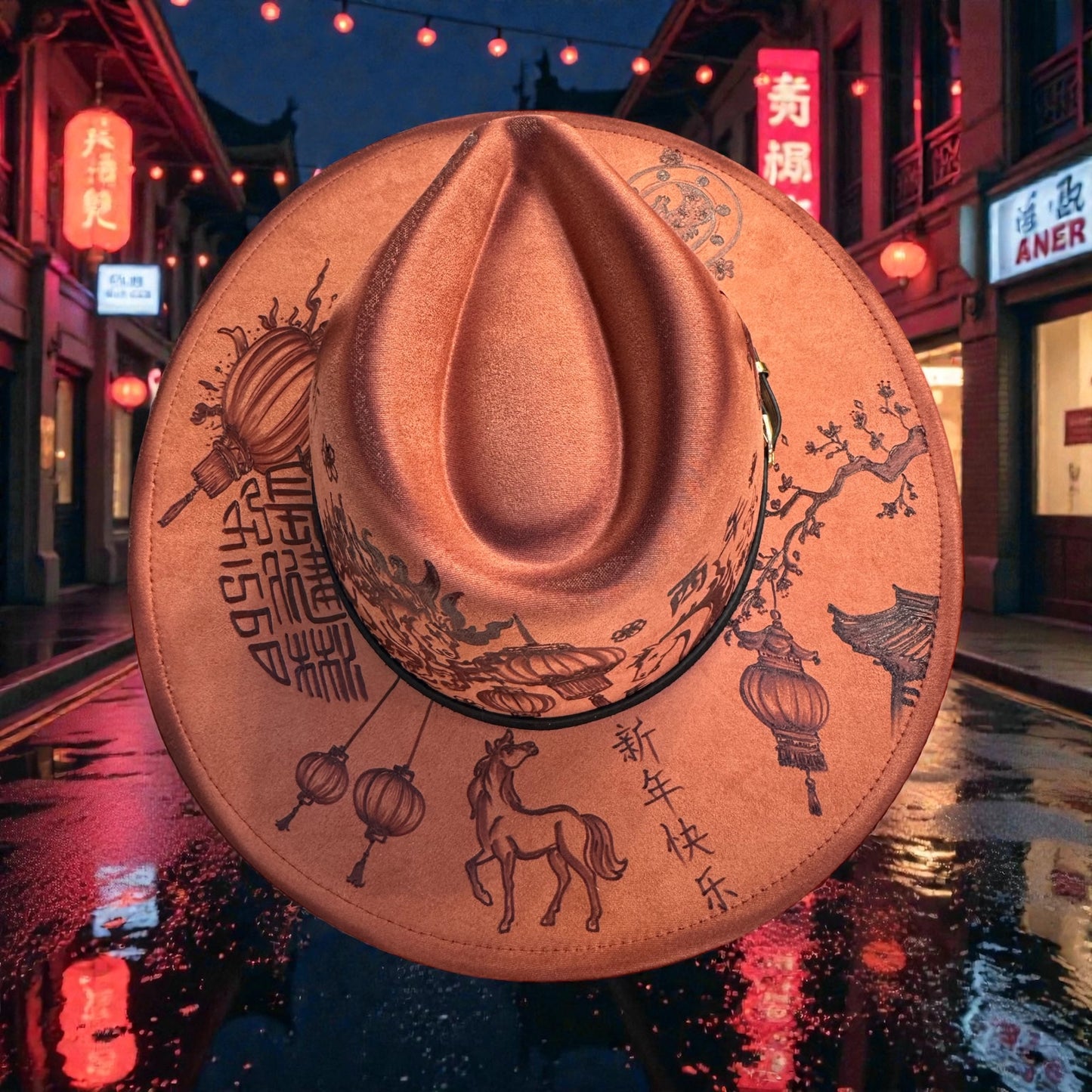 The Fire Horse - Burned Wide Brim Fedora