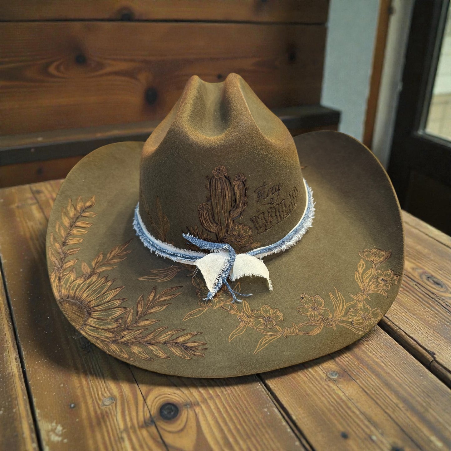 Stay Wild Cowgirl- Burned Australian Wool Cattleman Hat