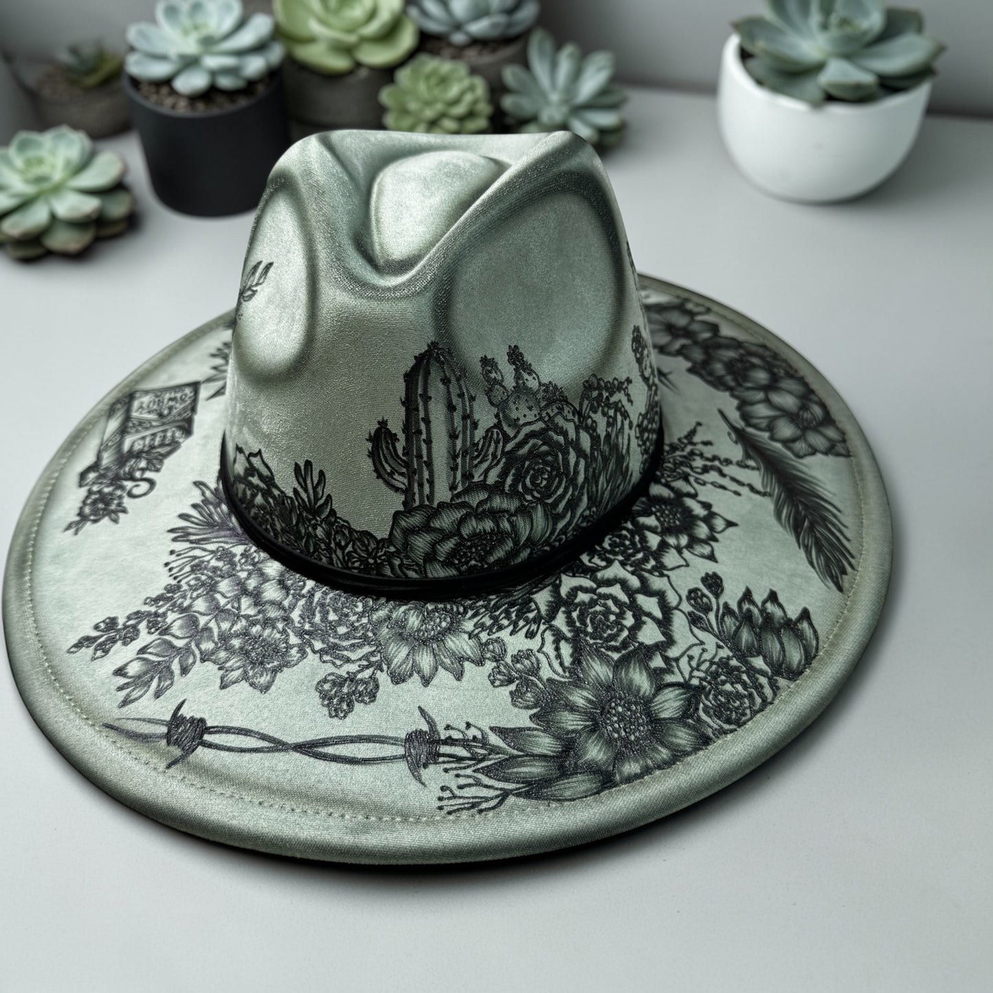 Prickly Pear - Burned Wide Brim Fedora