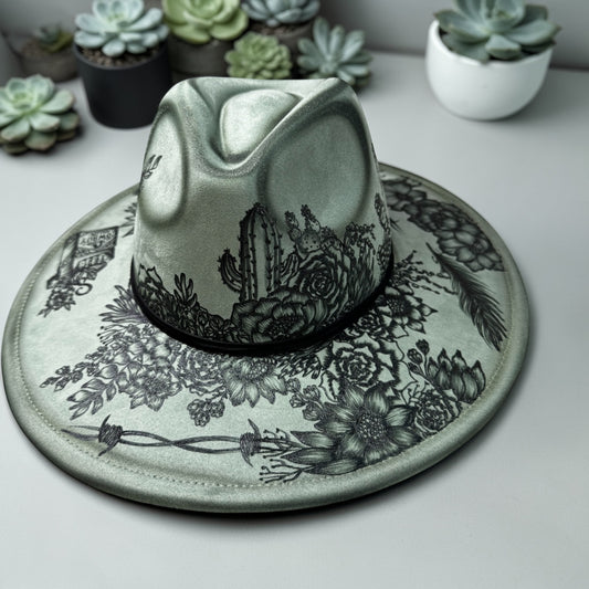 Prickly Pear - Burned Wide Brim Fedora