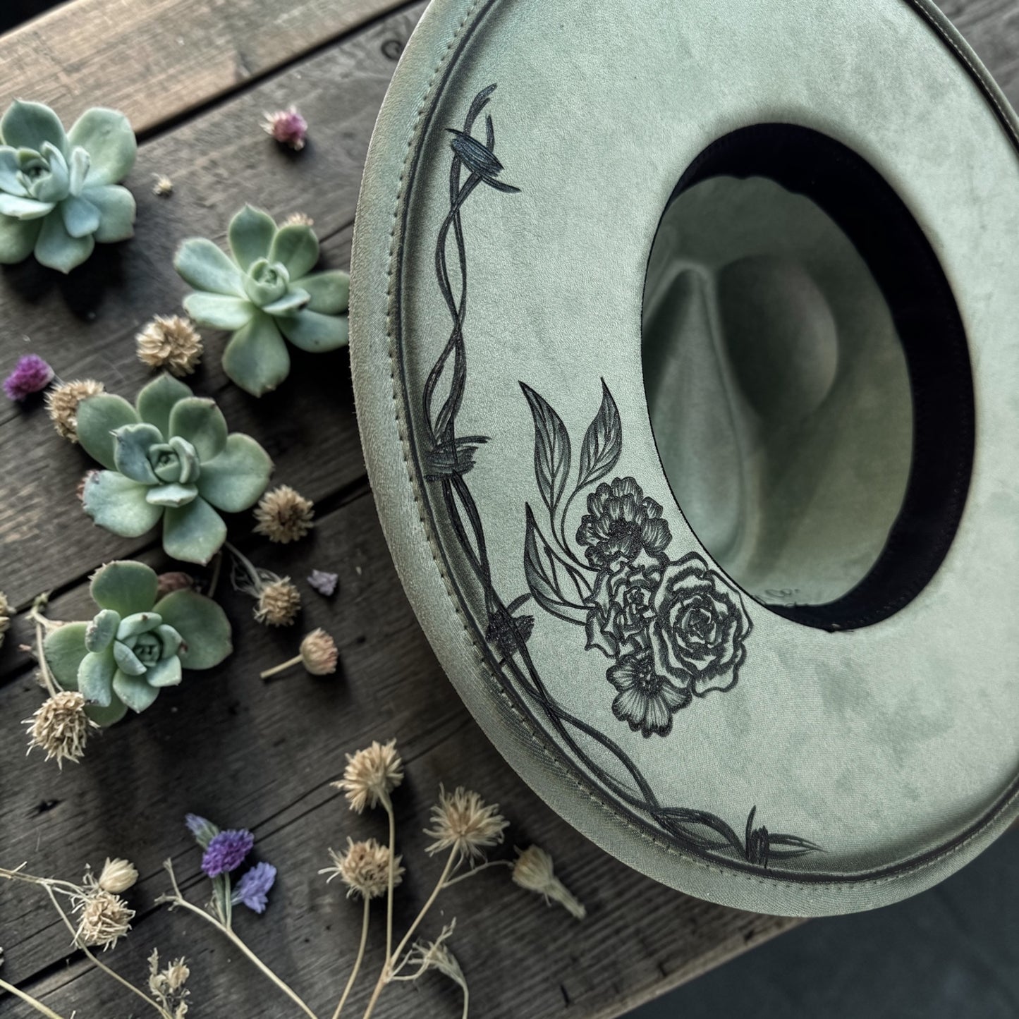 Prickly Pear - Burned Wide Brim Fedora