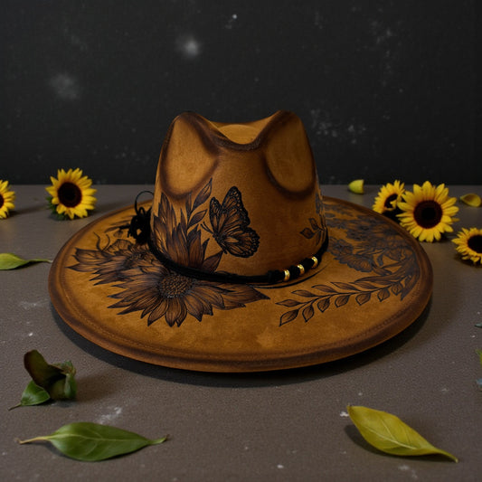 Time to Fly- Burned Wide Brim Fedora