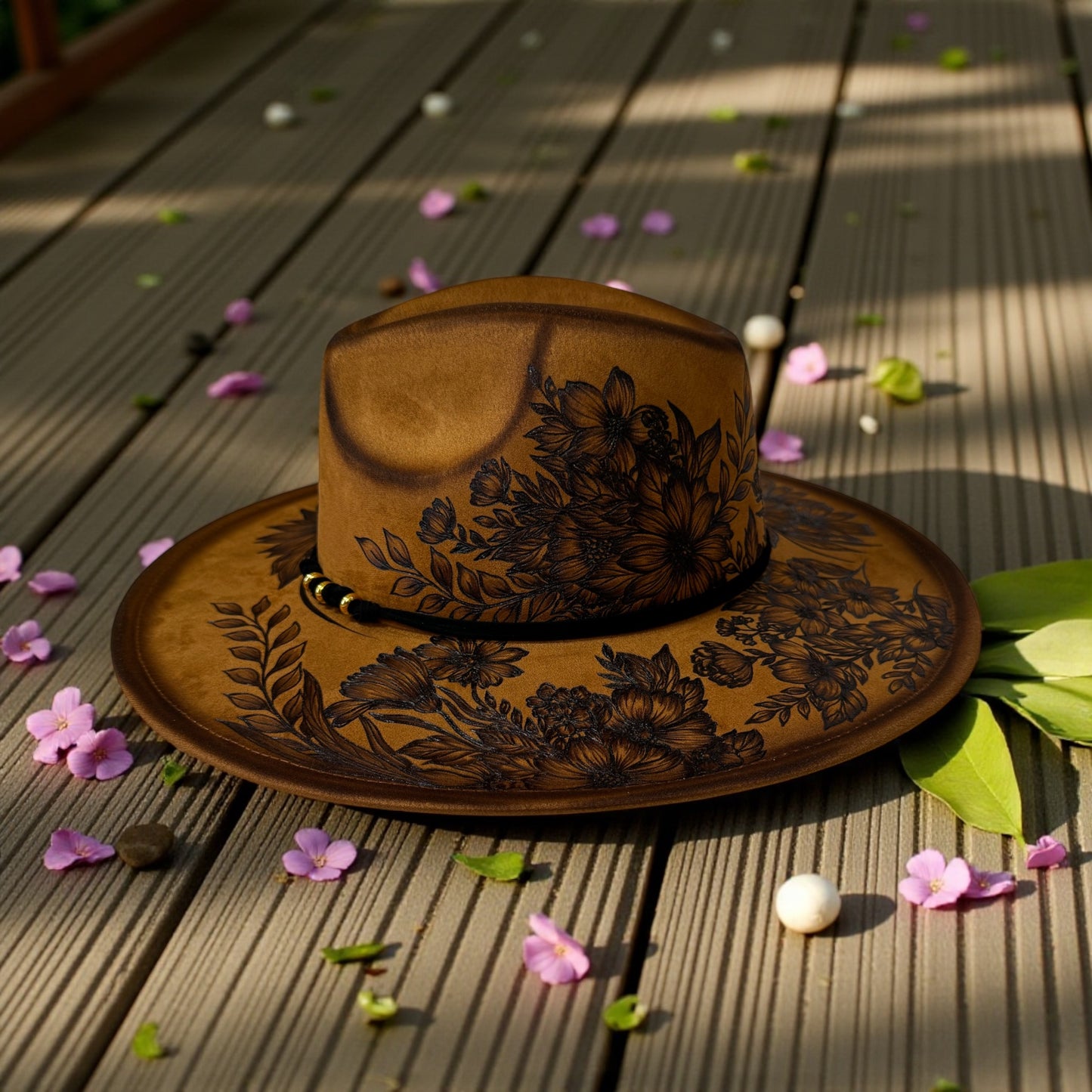 Time to Fly- Burned Wide Brim Fedora