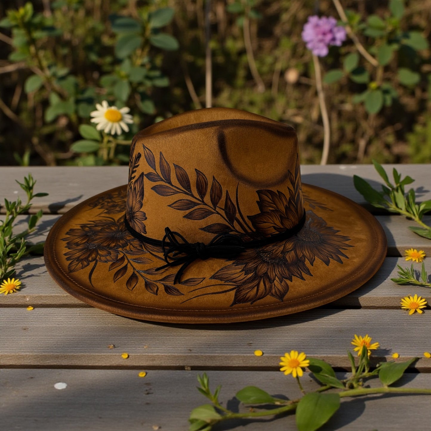 Time to Fly- Burned Wide Brim Fedora