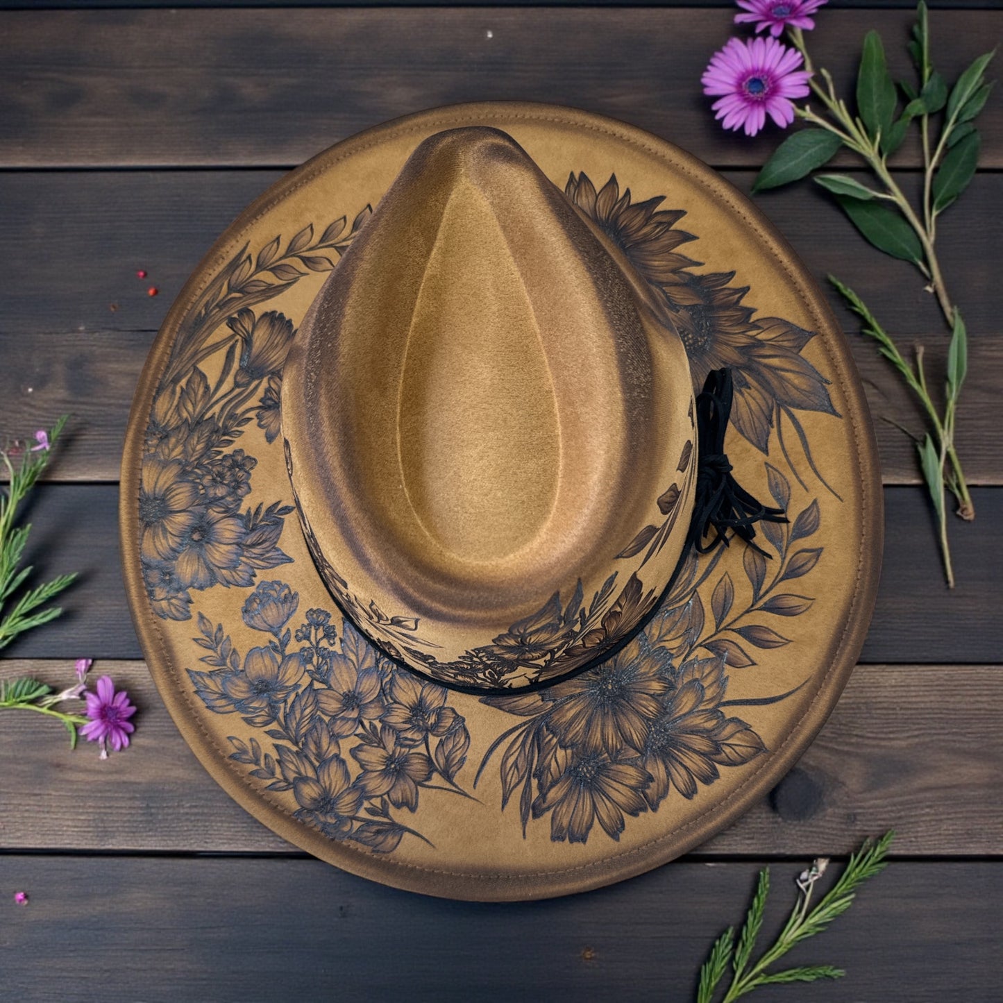 Time to Fly- Burned Wide Brim Fedora