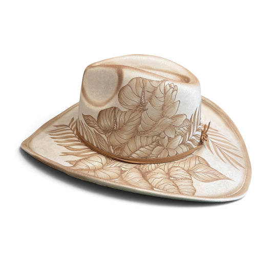 Hawaiian Heart- Burned Cowboy Hat
