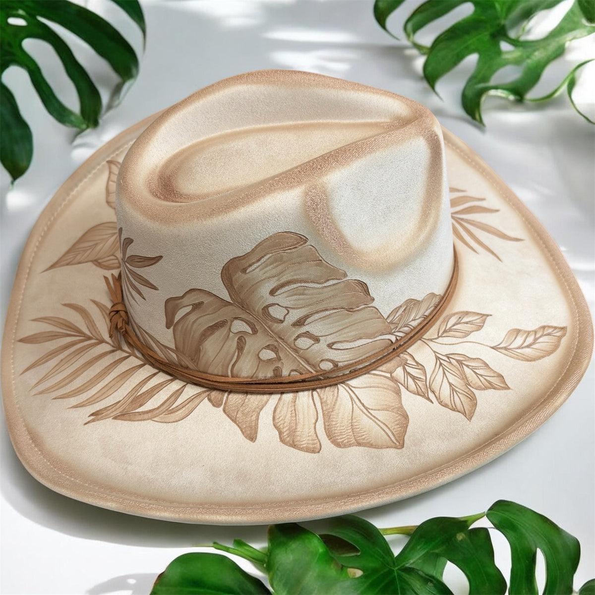 Hawaiian Heart- Burned Cowboy Hat
