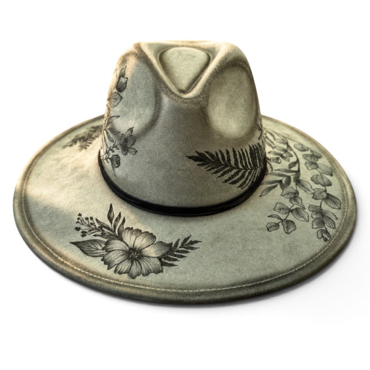 Bloom with Grace - Burned Wide Brim Fedora